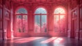 Interior of an old palace in the fog. 3D rendering Royalty Free Stock Photo