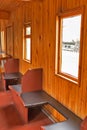 The interior of an old passenger rail car. Novosibirsk Museum of Royalty Free Stock Photo