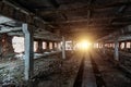 Interior of the old ruined abandoned barn Royalty Free Stock Photo