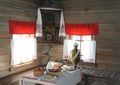 Interior in an old Russian hut. Royalty Free Stock Photo