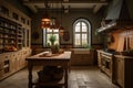 Interior of an old rustic, colonial kitchen in a classic style Royalty Free Stock Photo