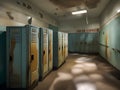 interior of an old school building, old locker room