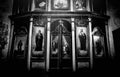 Interior of an old Serbian Orthodox Holy Trinity monastery.