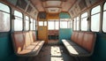 Interior of an old train. 3D render. Vintage style.