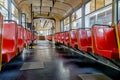 Interior of the old tram with red seats Royalty Free Stock Photo