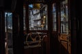 Interior of an old vintage tram still in service in the city of Porto, Portugal