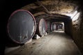 Interior of an old wine cellar, barrels Royalty Free Stock Photo