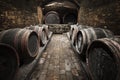 Interior of an old wine cellar, barrels Royalty Free Stock Photo