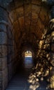 Interior of one of the entrances that leads to the stands of the ancient Roman Theater of MÃÂ©rida, with a vaulted brick ceiling Royalty Free Stock Photo