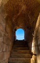 Interior of one of the entrances to the stands of the old Roman Theater of Merida, with a brick arched ceiling with granite Royalty Free Stock Photo