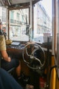 Interior of one of the trams that circulate through the streets of Lisbon, Portugal