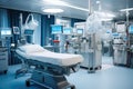 Interior of operating room in modern hospital. Medical equipment and patient bed, Equipment and medical devices in modern Royalty Free Stock Photo