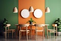 interior in orange and green khaki colors. Neural network AI generated Royalty Free Stock Photo