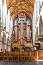 Interior with organ of the Saint Bavo Church in Haarlem in the Netherlands