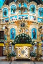 Interior of an Orthodox Ukrainian church. Iconostasis, altar