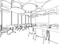 Interior outline sketch drawing perspective office Royalty Free Stock Photo