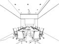 Interior outline sketch drawing perspective office Royalty Free Stock Photo