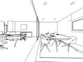 Interior outline sketch drawing perspective office Royalty Free Stock Photo