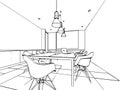 Interior outline sketch drawing perspective of a space office