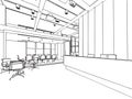 Interior outline sketch drawing perspective of a space office