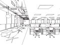Interior outline sketch drawing perspective office Royalty Free Stock Photo