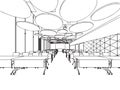 Interior outline sketch drawing perspective office Royalty Free Stock Photo