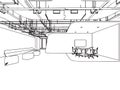 Interior outline sketch drawing perspective office Royalty Free Stock Photo