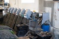 Interior of an oyster farm in oysters size sorting operation Royalty Free Stock Photo