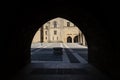The Palace of the Grand Master of the Knights of Rhodes Greece Seen From Behind a Gothic Arch Royalty Free Stock Photo