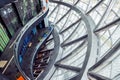 Interior and panoramic windows of round Sphere futuristic building of International Exhibition Center `EXPO`. Museum `Energy of Fu