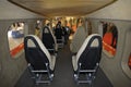 Interior of passenger helicopter salon, seats and window shades