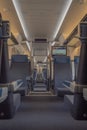 Interior of passenger switzerland train with blue seat