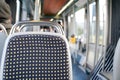 Interior passengers seat of modern city tram public land tramway transport