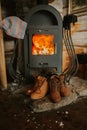 Interior photo of a mountainhouse fireplace. Cozy fireplace