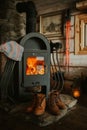 Interior photo of a mountainhouse fireplace. Cozy fireplace