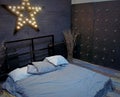 Interior photo studio with a bed and illumination Royalty Free Stock Photo