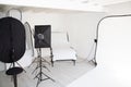 Interior photo studio with photography lighting equipment Royalty Free Stock Photo