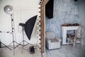 Interior of PhotoStudio flash light wall Chair