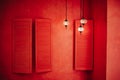 Interior photostudio in red with beautiful lamps