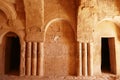 Interior Pilasters and Graffito inside Ancient Desert Castle Ruins `Qasr Al-Kharanah` in Zarqa, Jordan