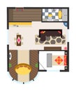 Interior plan. Detailed apartment furniture overhead top view. Apartment room plan. Architectural color floor plan with