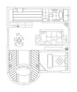 Interior plan. Sketch style. Detailed apartment furniture overhead top view. Apartment room plan. Architectural floor