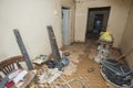 Interior of poor African house following flooding disaster