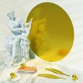 Interior for poster mockup with antique roman sculpture of Terpsichore. Render 3d illustration Royalty Free Stock Photo