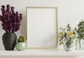 Interior poster mockup with vertical golden photo frame in home interior background Royalty Free Stock Photo