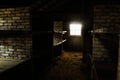 The interior of the prison barracks of the Auschwitz-Birkenau concentration camp. Royalty Free Stock Photo