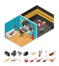 Interior Recording Studio Isometric View. Vector