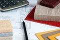 Interior project with material samples, pencil and calculator 3 Royalty Free Stock Photo