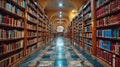 Interior of a public library with rows of books in Israel