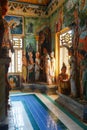 Interior of Purana Viharaya, Sri Pushparama Vihara, Buddha statues, Balapitiya, Sri Lanka